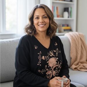 Black Floral Embroidered Sweater